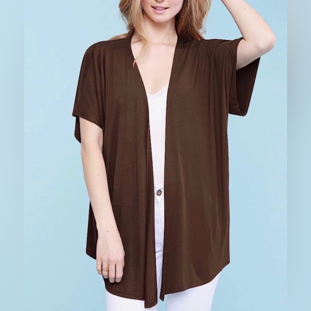 Made By Johnny Chocolate Brown Modal Open Front Cardigan Dolman Kimono M